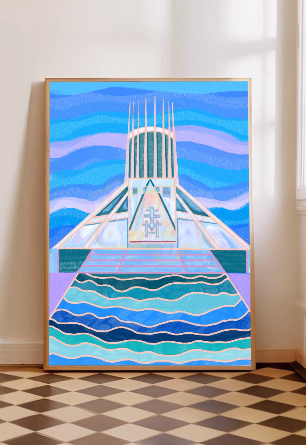 Liverpool Metropolitan Cathedral Print in Blue