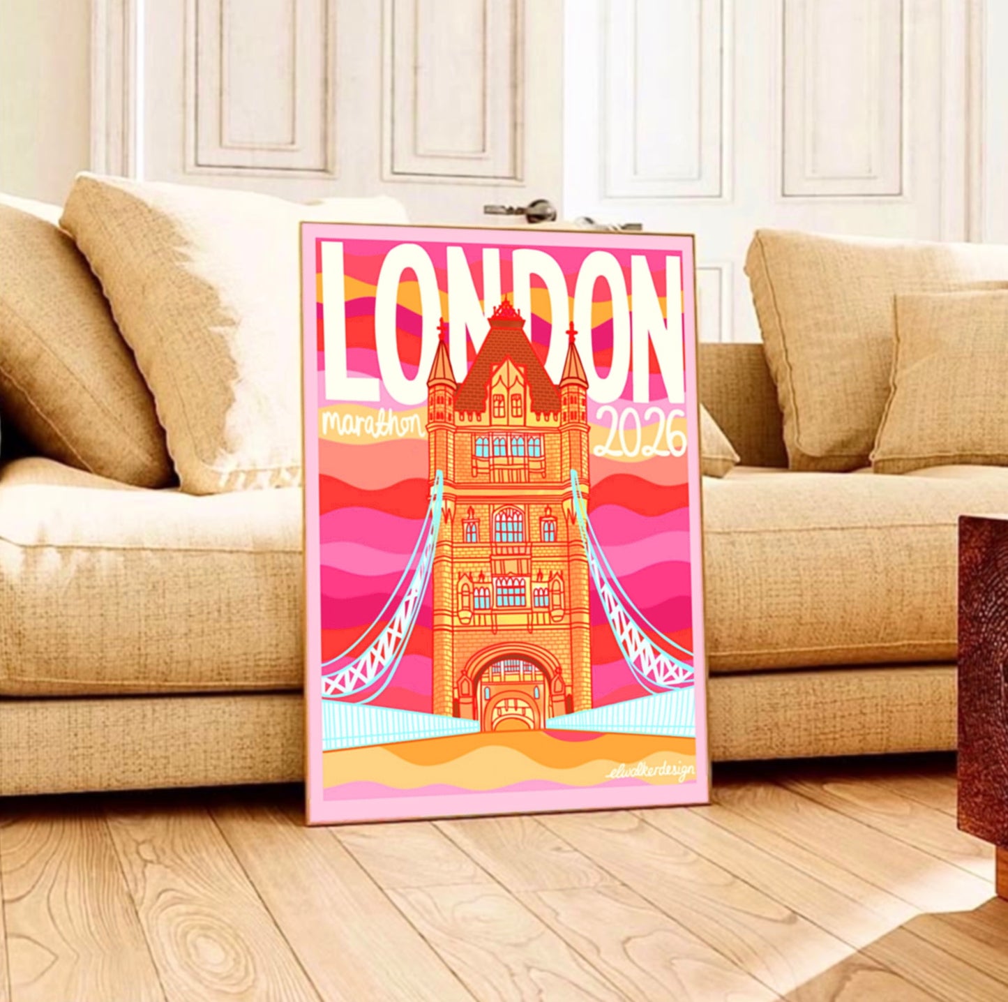 London Marathon 2026 Tower Bridge Print Pink