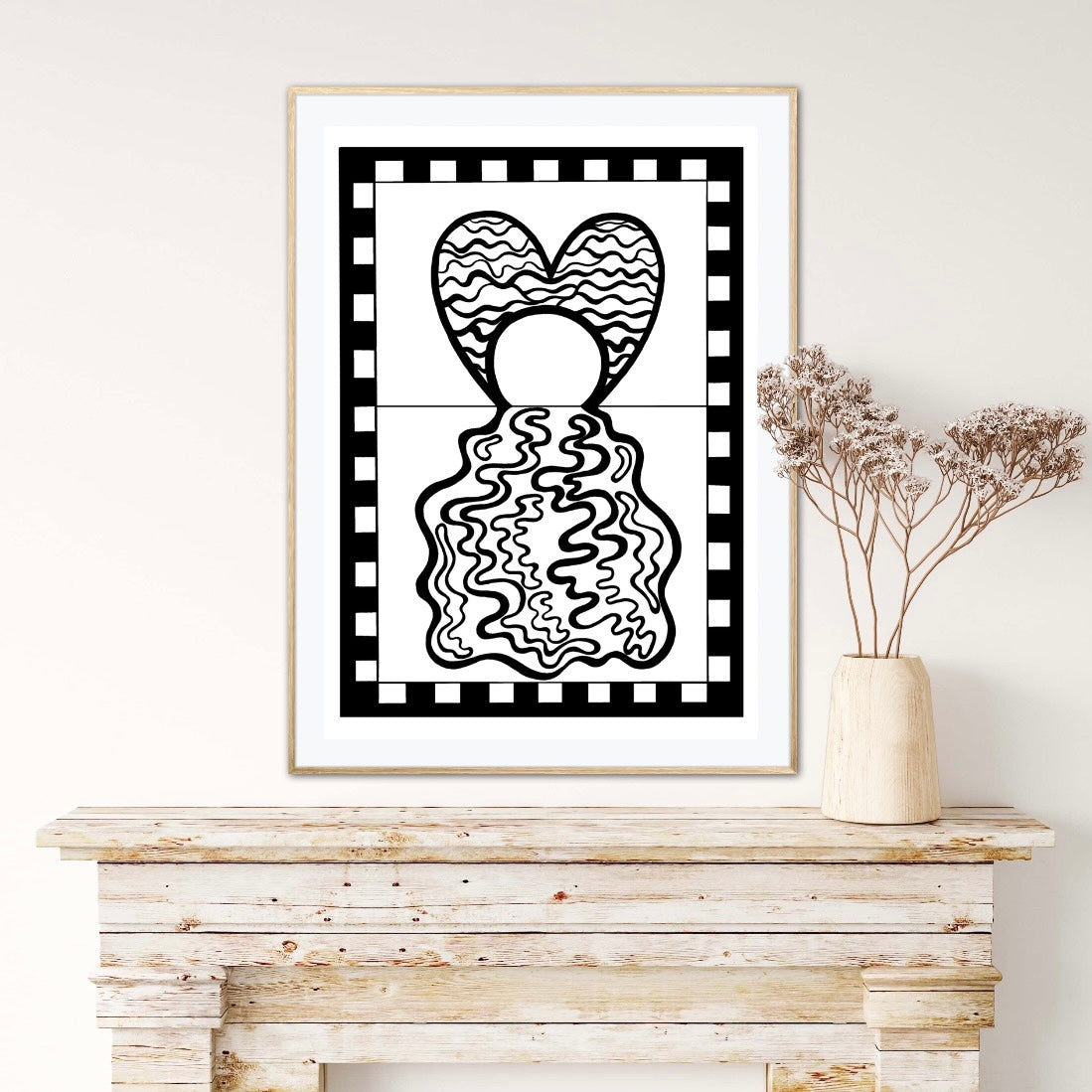 Monochrome Heart Lake Print