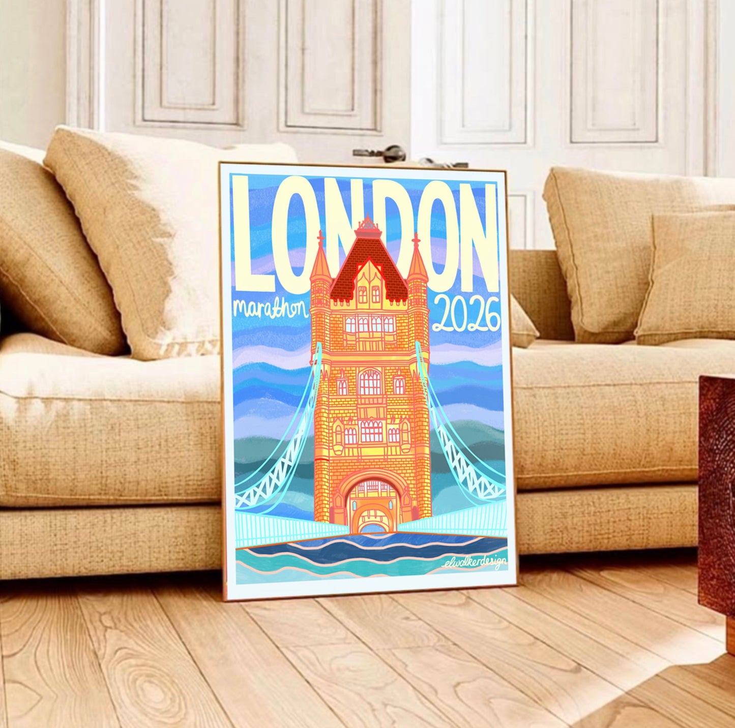 London Marathon 2026 Tower Bridge Print Blue